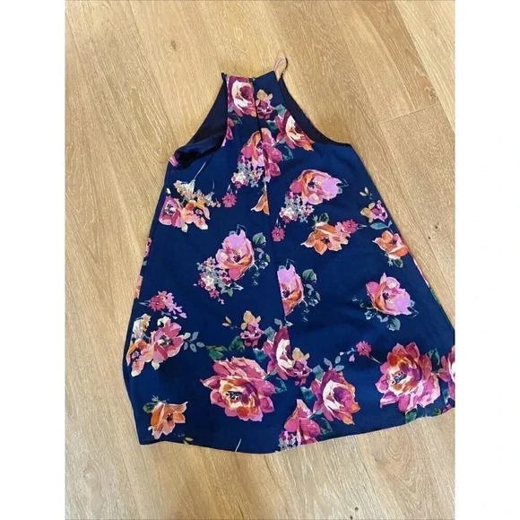 Everly Women's Dress Navy Blue Floral Lined Halter Neck Keyhole Back Size Small - Picture 5 of 6